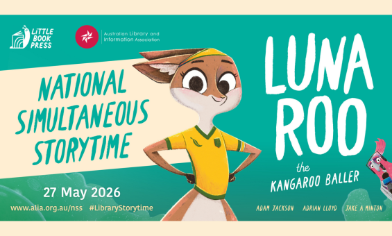 Event banner for National Simultaneous Storytime, with the character Luna Roo featured in the centre